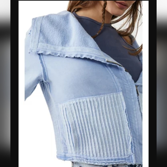 Free People Hazel Cardi Comfy Soft Exaggerated Ribbing Corsican Sea Blue Md NWT - Picture 4 of 7